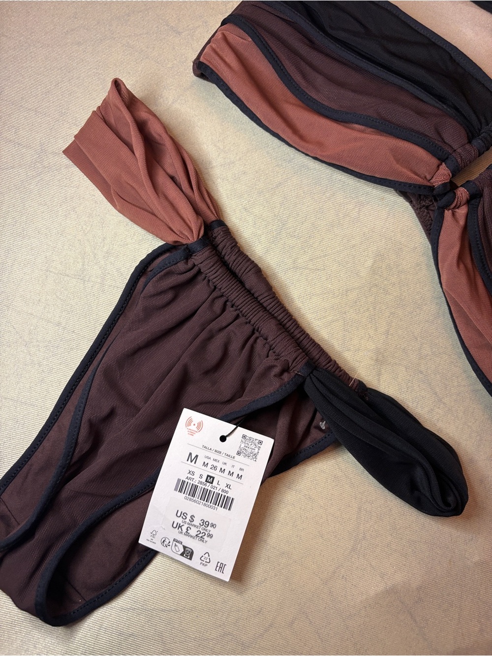 Zara Tulle Two-Piece Bikini Set - Halter Bandeau Top & High-Cut Bottom - Picture 9 of 11